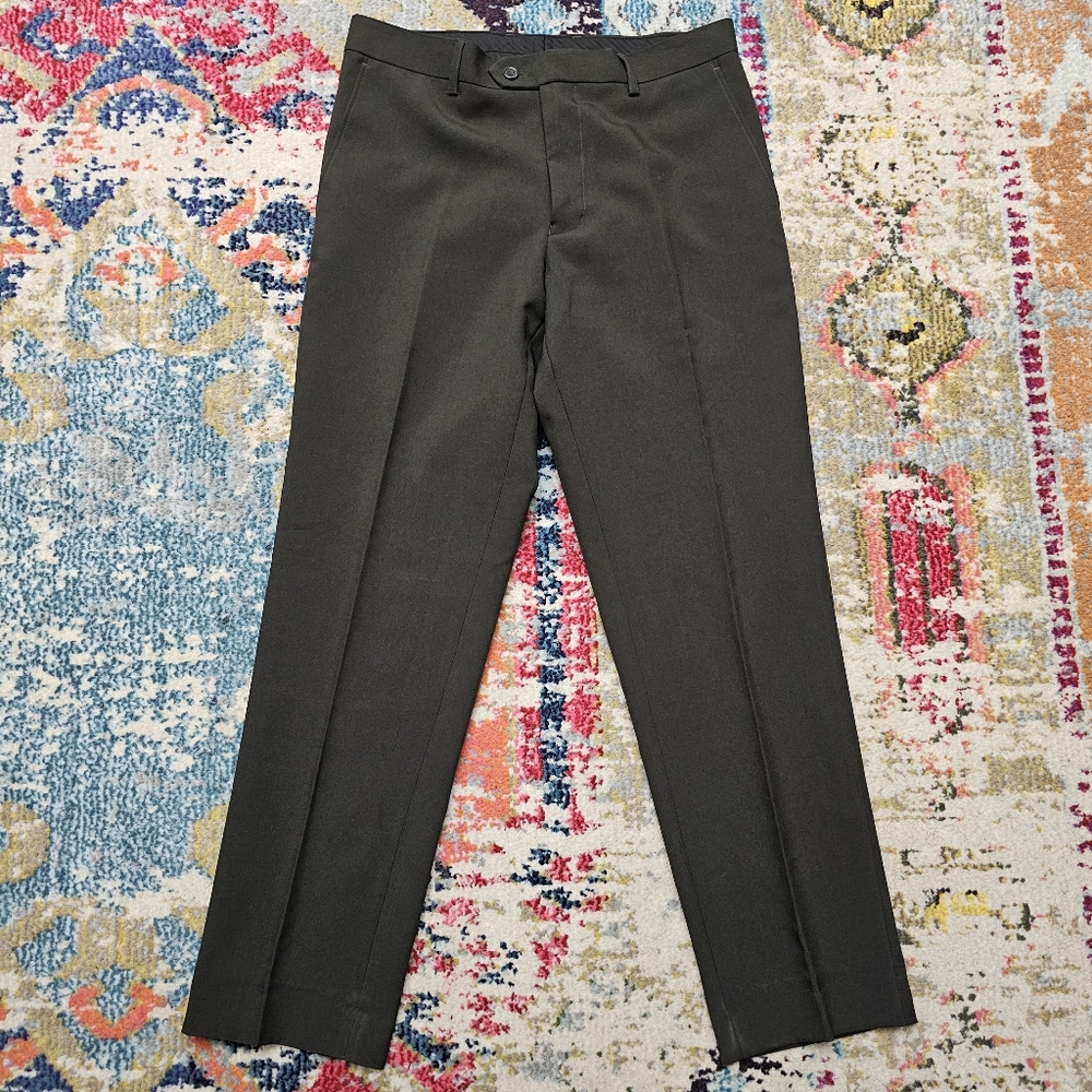 Alain Dupetit 38 X 29 Short Olive Green Flat Front Dress Mens Pants